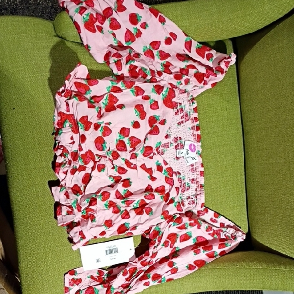 Betsey Johnson Pink Skirt Set with Red Strawberry Print - Picture 4 of 6